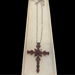 Vintage Sterling Silver Multi-Stone Garnet Cross Necklace